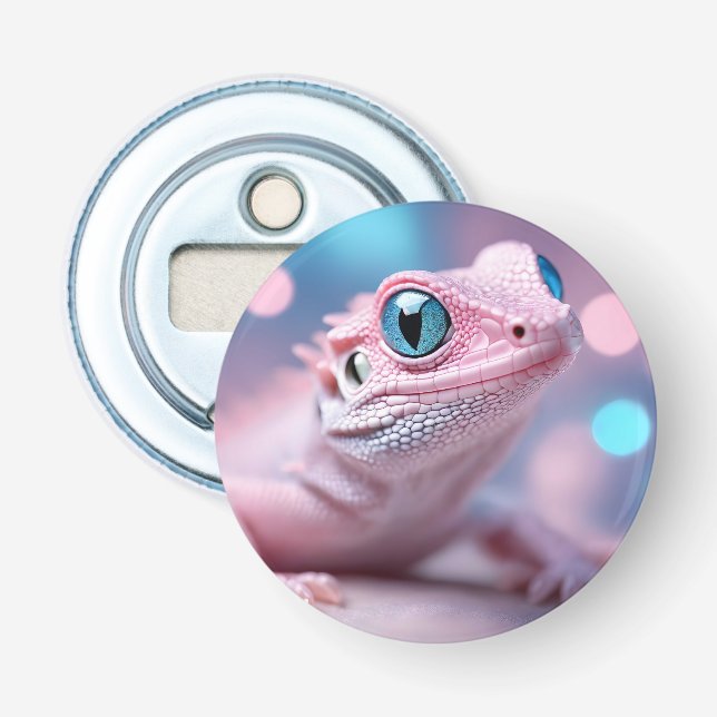 Cute Little Pink Lizard with Big Blue Eyes Bottle Opener (Front)