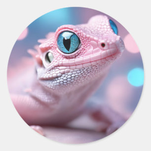 Cute Little Pink Lizard with Big Blue Eyes Classic Round Sticker