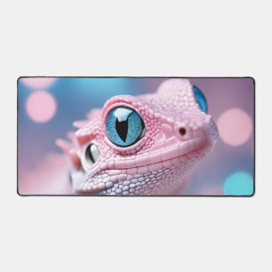 Cute Little Pink Lizard with Big Blue Eyes Desk Mat
