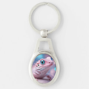 Cute Little Pink Lizard with Big Blue Eyes Keychain
