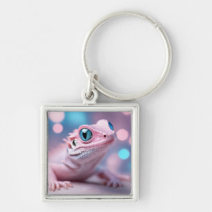 Cute Little Pink Lizard with Big Blue Eyes Keychain