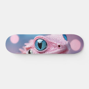 Cute Little Pink Lizard with Big Blue Eyes Skateboard