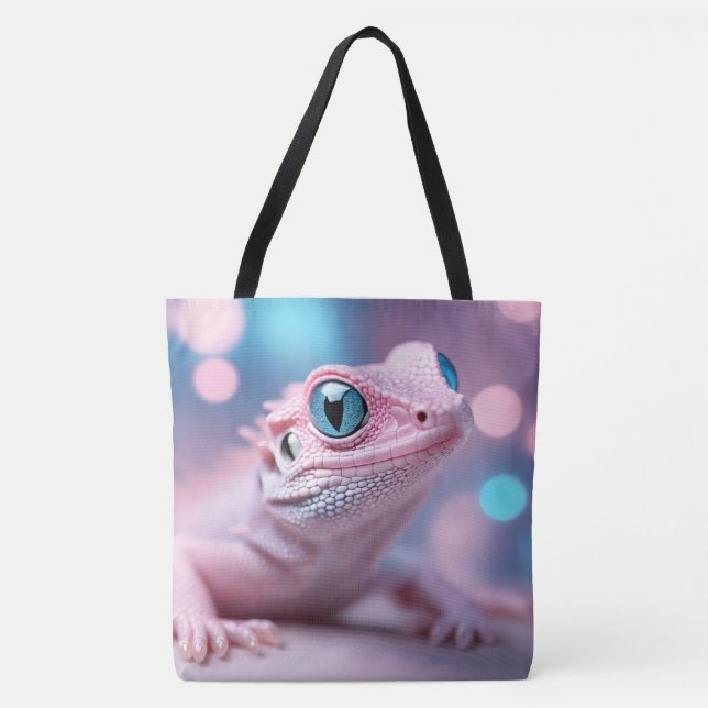 Cute Little Pink Lizard with Big Blue Eyes Tote Bag (Front)
