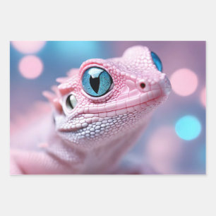 Cute Little Pink Lizard with Big Blue Eyes Wrapping Paper Sheet