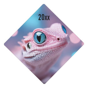 Cute Little Pink Lizard with Big Blue Eyes Year Graduation Cap Topper