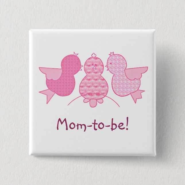 Cute Little Pink Mom to be,  Birds Baby Shower 2 Inch Square Button (Front)
