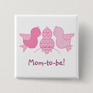 Cute Little Pink Mom to be, Birds Baby Shower 2 Inch Square Button