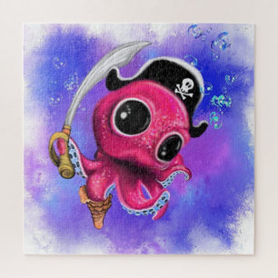 Cute Little Pink Octopus Pirate - Cartoon Drawing Jigsaw Puzzle
