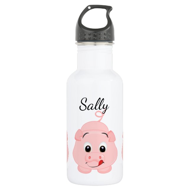 Cute Little Pink Piggy Personalized 532 Ml Water Bottle (Front)
