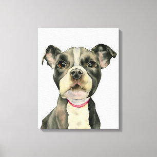 Cute Little Pit Bull Puppy Watercolor Painting Canvas Print