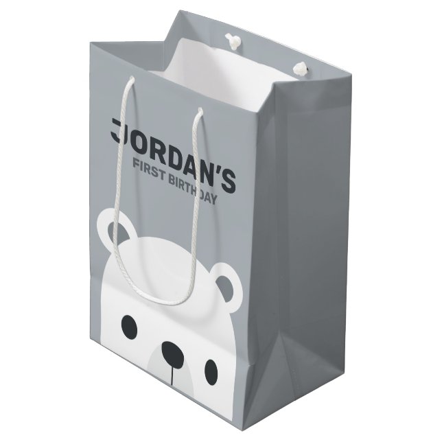Cute Little Polar Bear Birthday Medium Gift Bag (Front Angled)