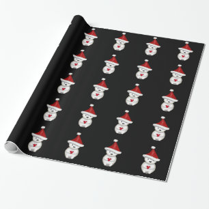 Cute Little Polar Bear in Santa Hat holding Heart Wrapping Paper