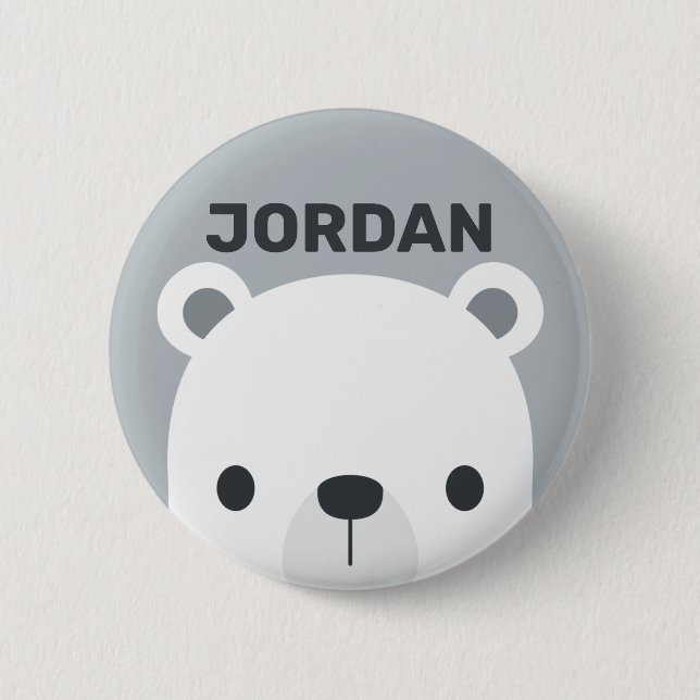 Cute Little Polar Bear with Personalized Name 2 Inch Round Button (Front)