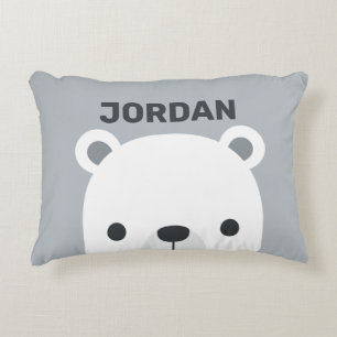 Cute Little Polar Bear with Personalized Name Accent Pillow