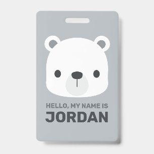 Cute Little Polar Bear with Personalized Name Badge