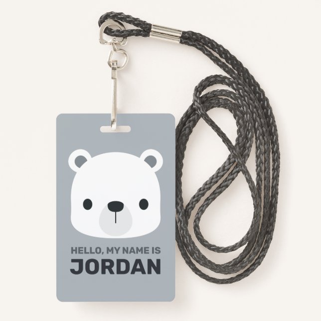 Cute Little Polar Bear with Personalized Name Badge (Front with Lanyard)