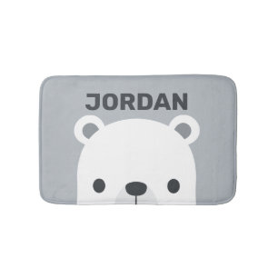 Cute Little Polar Bear with Personalized Name Bath Mat