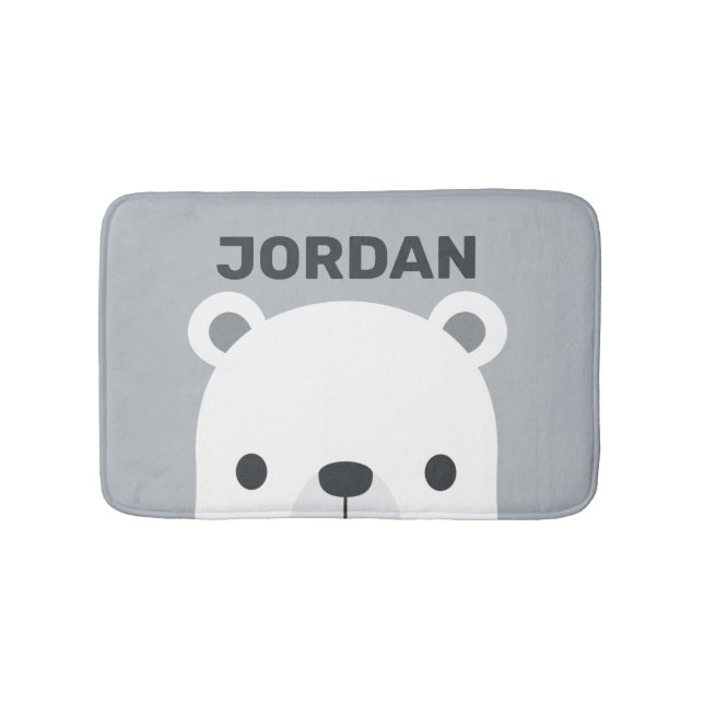 Cute Little Polar Bear with Personalized Name Bath Mat (Front)