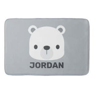 Cute Little Polar Bear with Personalized Name Bath Mat