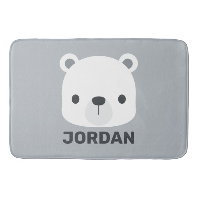 Cute Little Polar Bear with Personalized Name Bath Mat (Front)