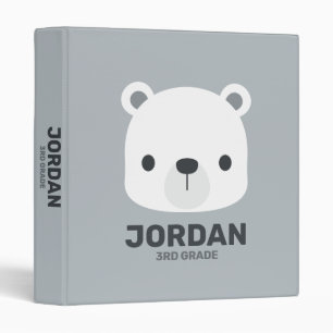 Cute Little Polar Bear with Personalized Name Binder