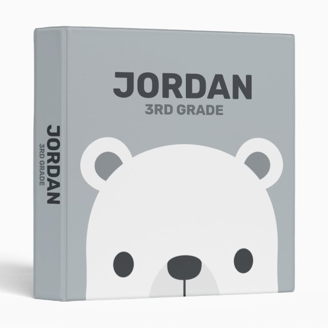 Cute Little Polar Bear with Personalized Name Binder (Front/Spine)