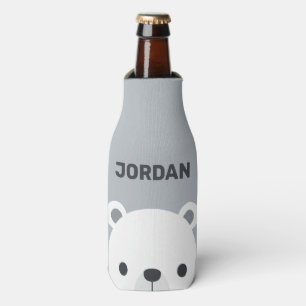 Cute Little Polar Bear with Personalized Name Bottle Cooler