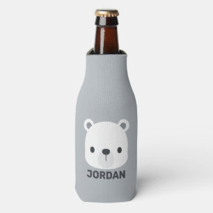 Cute Little Polar Bear with Personalized Name  Bottle Cooler