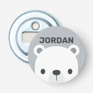 Cute Little polar Bear with Personalized Name Bottle Opener