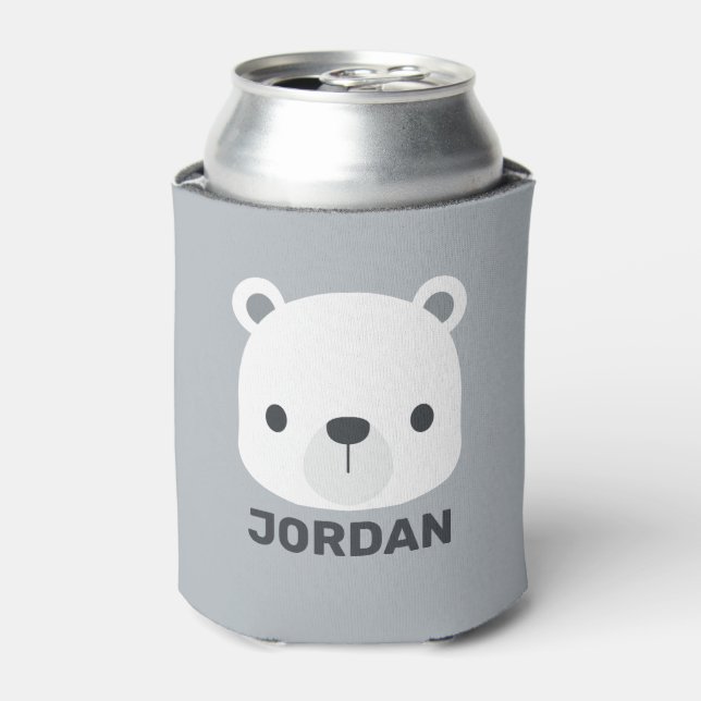 Cute Little Polar Bear with Personalized Name Can Cooler (Can Front)