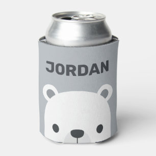 Cute Little Polar Bear with Personalized Name Can Cooler