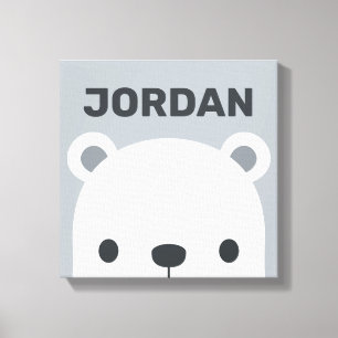 Cute Little Polar Bear with Personalized Name Canv Canvas Print
