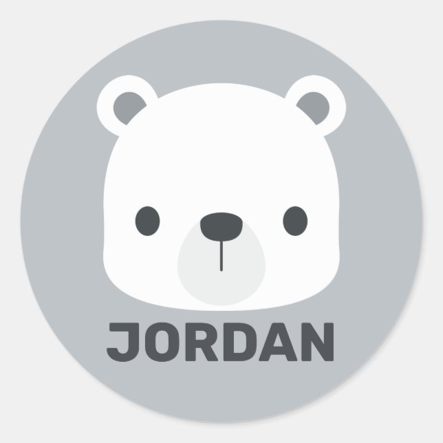 Cute Little Polar Bear with Personalized Name Classic Round Sticker (Front)