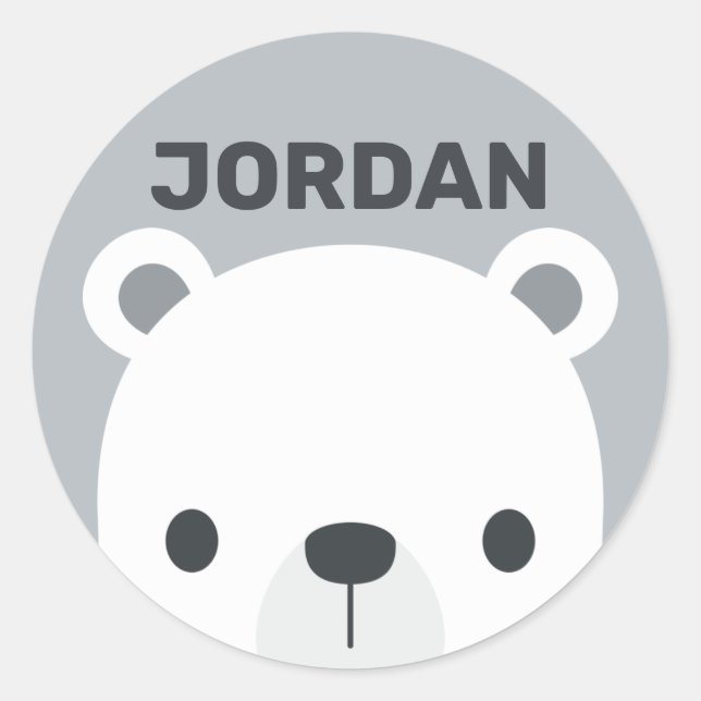 Cute Little Polar Bear with Personalized Name Classic Round Sticker (Front)