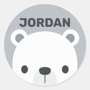 Cute Little Polar Bear with Personalized Name Classic Round Sticker