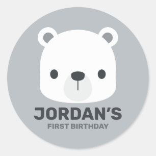 Cute Little Polar Bear with Personalized Name  Classic Round Sticker