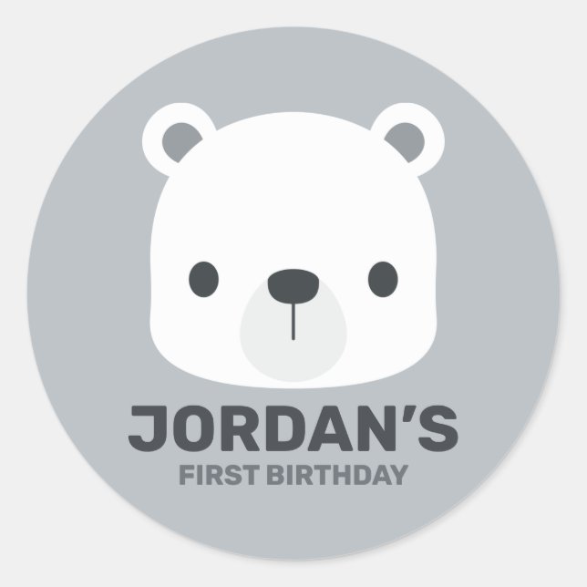 Cute Little Polar Bear with Personalized Name  Classic Round Sticker (Front)