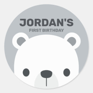 Cute Little Polar Bear with Personalized Name Classic Round Sticker