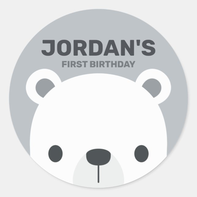 Cute Little Polar Bear with Personalized Name Classic Round Sticker (Front)