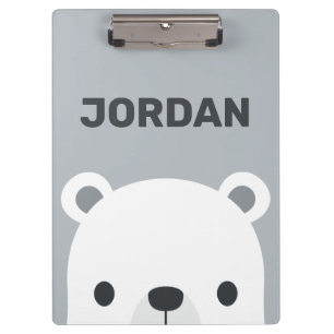 Cute Little Polar Bear with Personalized Name Clipboard