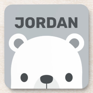 Cute Little Polar Bear with Personalized Name Coaster