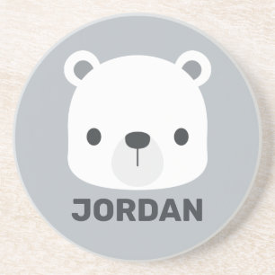 Cute Little Polar Bear with Personalized Name Coaster