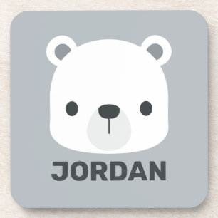 Cute Little Polar Bear with Personalized Name Coaster
