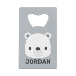 Cute Little Polar Bear with Personalized Name Credit Card Bottle Opener