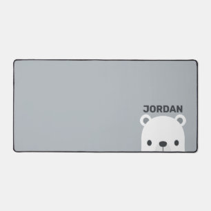 Cute Little Polar Bear with Personalized Name Desk Mat