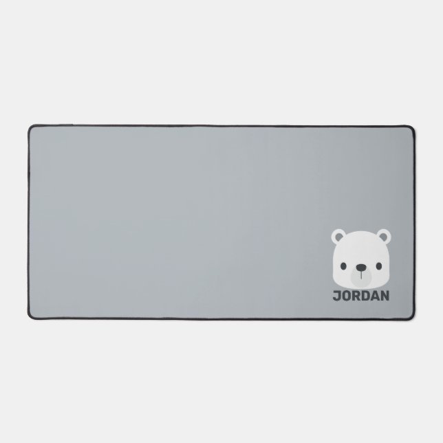 Cute Little Polar Bear with Personalized Name Desk Mat (Front)
