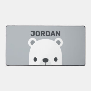 Cute Little Polar Bear with Personalized Name Desk Mat