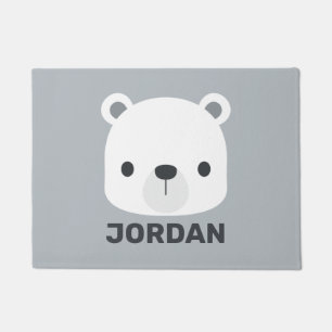 Cute Little Polar Bear with Personalized Name Doormat
