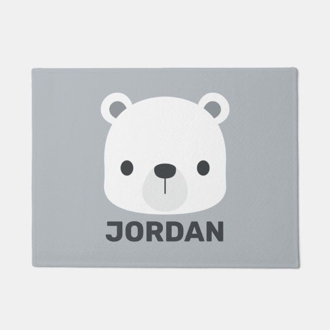Cute Little Polar Bear with Personalized Name Doormat (Front)