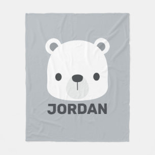 Cute Little Polar Bear with Personalized Name Fleece Blanket